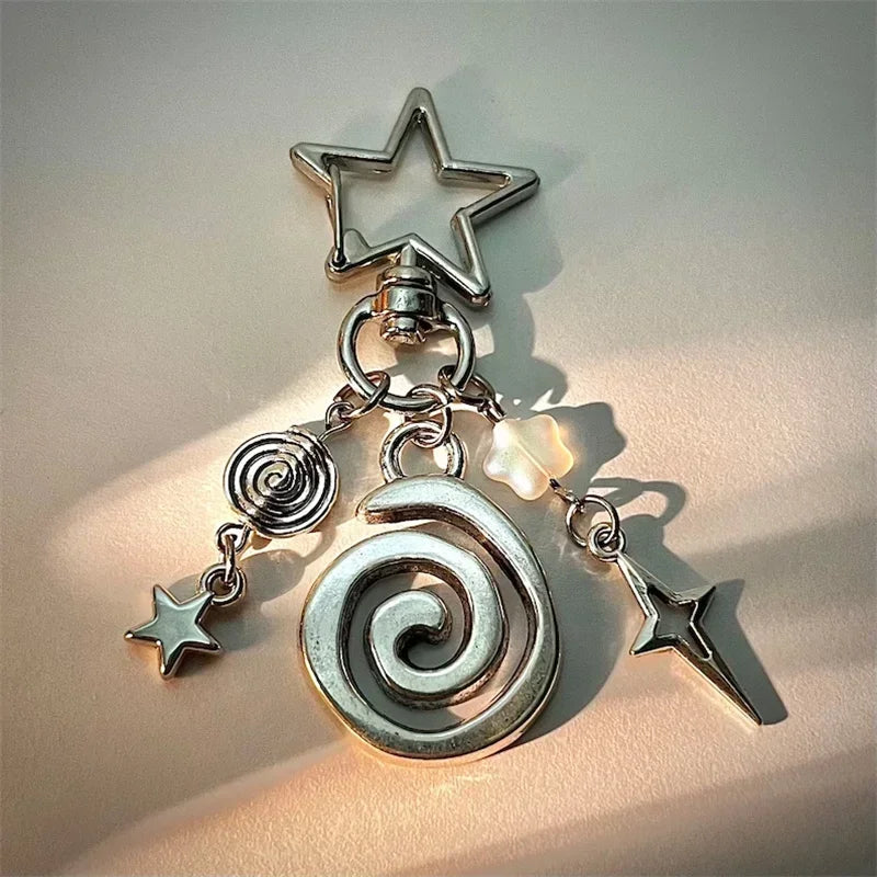 Spider Web Spiral Star Keychain Gothic Aesthetic Key Ring Handmade Jewelry