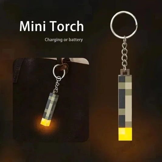 Minecraft Torch Light Keychain Mini Model Pendant