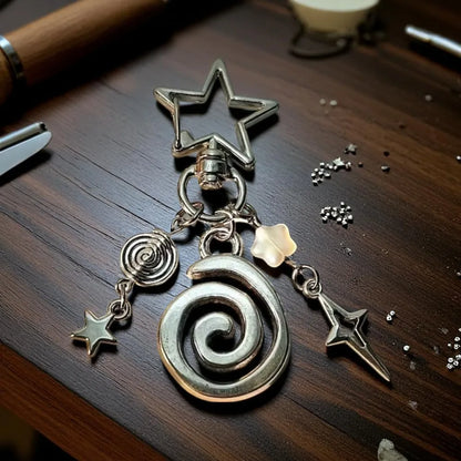 Spider Web Spiral Star Keychain Gothic Aesthetic Key Ring Handmade Jewelry