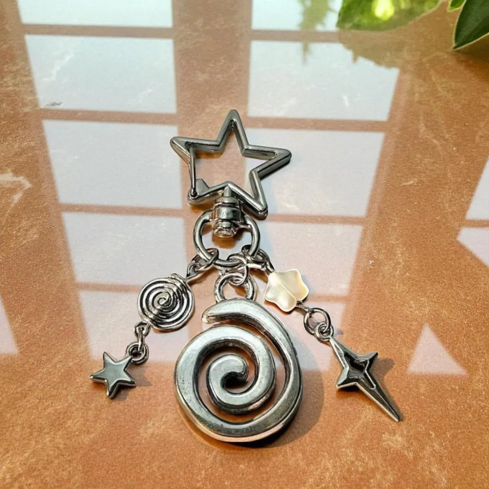 Spider Web Spiral Star Keychain Gothic Aesthetic Key Ring Handmade Jewelry