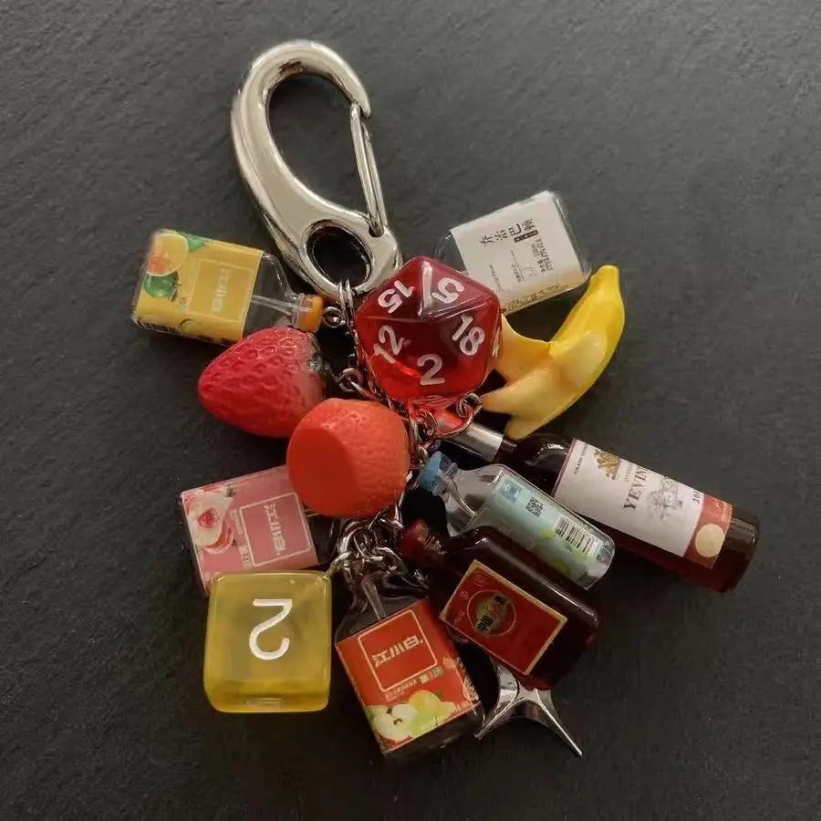 Ins original Key chain Good luck dice Multi element pendant Bag decoration