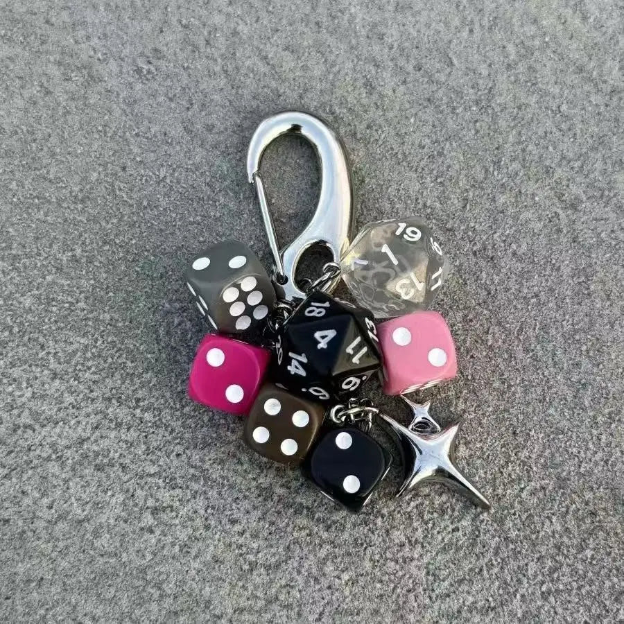 Ins original Key chain Good luck dice Multi element pendant Bag decoration