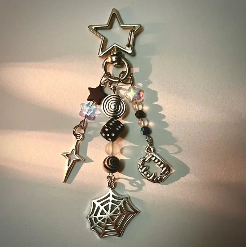 Spider Web Spiral Star Keychain Gothic Aesthetic Key Ring Handmade Jewelry