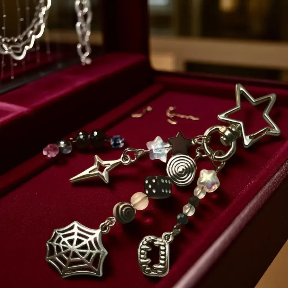 Spider Web Spiral Star Keychain Gothic Aesthetic Key Ring Handmade Jewelry