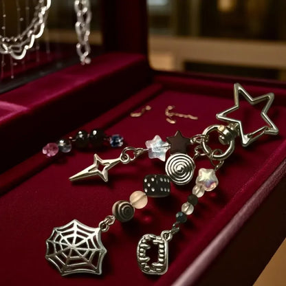 Spider Web Spiral Star Keychain Gothic Aesthetic Key Ring Handmade Jewelry