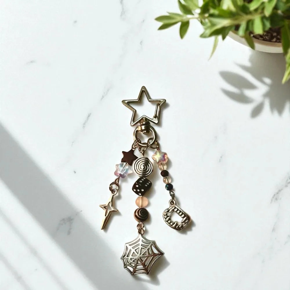 Spider Web Spiral Star Keychain Gothic Aesthetic Key Ring Handmade Jewelry